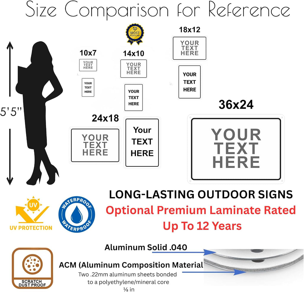 custom signs outdoor metal for home office business showing dimensions