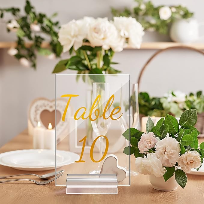 40 Pack Gold Acrylic Wedding Table Numbers 1-40 Clear Stand with Calligraphy Holders - 4 x 6 Inch Acrylic Table Signs for Wedding Reception Centerpieces