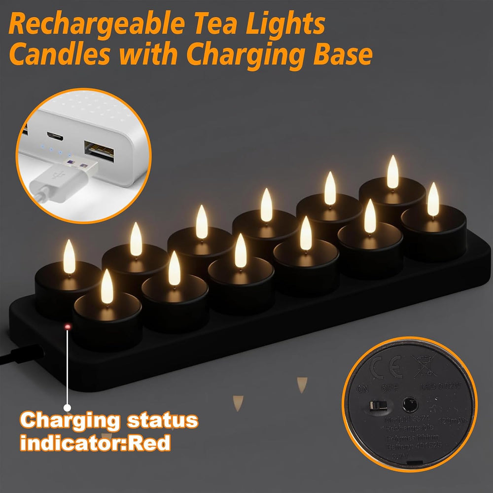 Black Rechargeable LED Tea Lights Candles Battery Operated with Remote