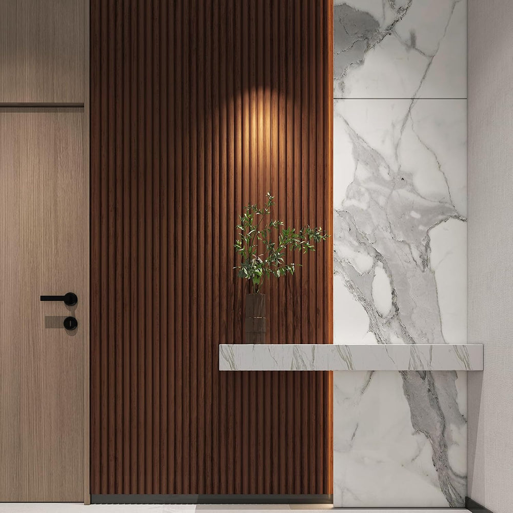 Art3d 108 x 5.7 in Fluted Wood Wall Paneling for Home Decor, Beaded Walnut