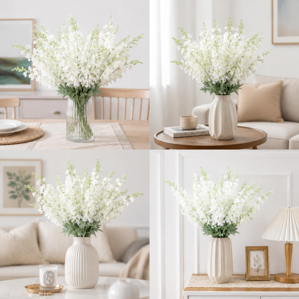Thiccywoov 50 Pcs White Delphinium Artificial Flower Bulk, 34.25"