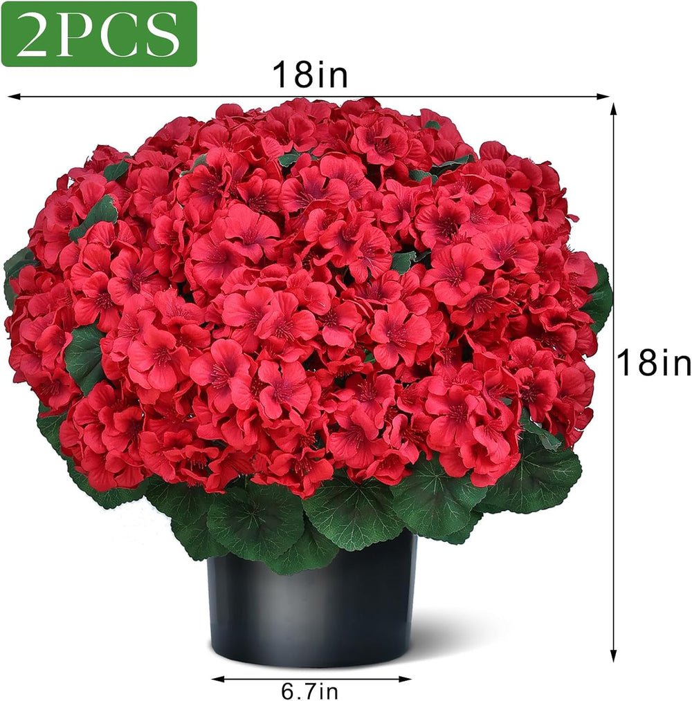 2 Sets Artificial Geraniums Topiary Ball Trees for Front Porch Decor(Red)