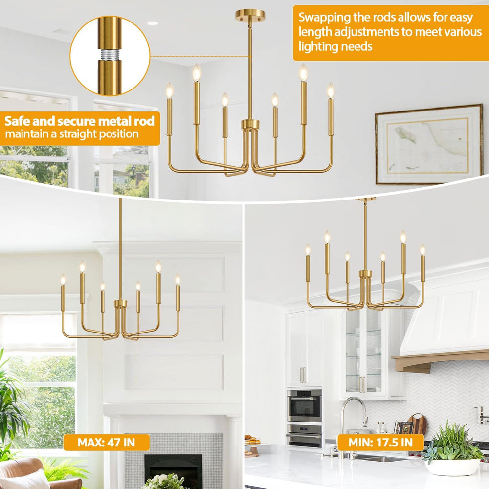 Brass Gold Chandelier, 6-Light Chandelier Light Fixture Farmhouse Chandeliers...