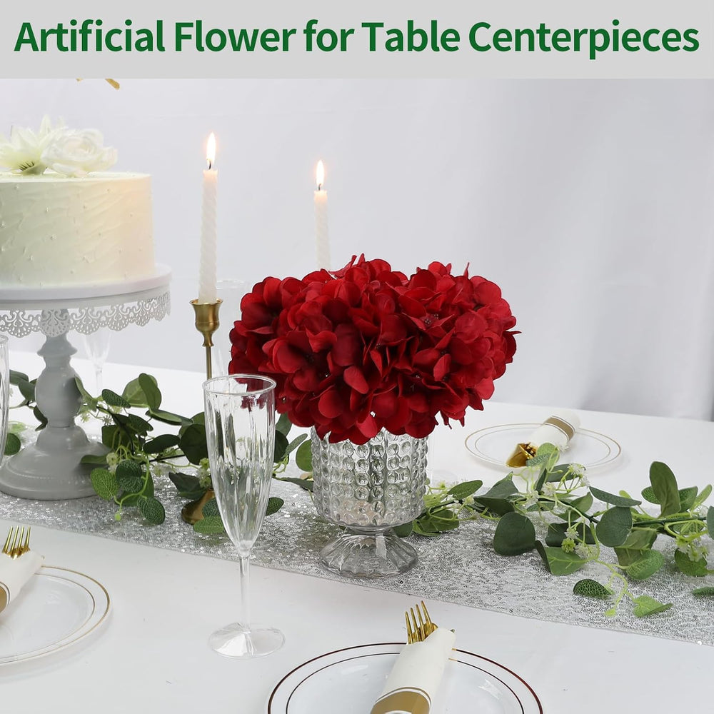Red Hydrangea Artificial Flowers Silk Hydrangeas Bulk 104 PCS