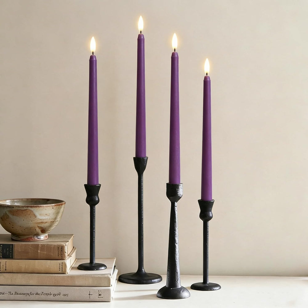 Purple Flameless Taper Candles LED Candlesticks with Remote Timer Set of 12
