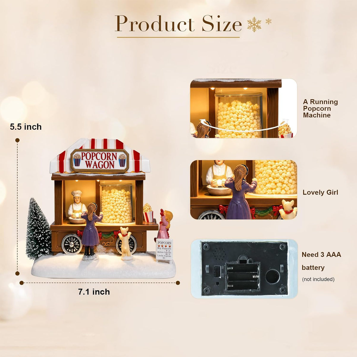 MUMTOP Christmas Village House, Animated Popcorn Wagon with Light and Music