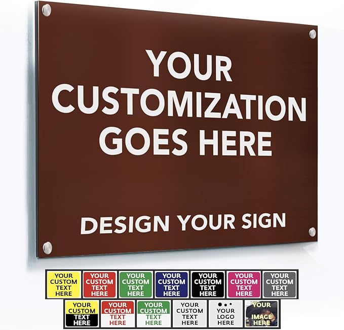 SPEEDYORDERS Custom Outdoor Metal Signs, Personalized Aluminum Signs, Customized Safety Signs, Metal Business Signs, Waterproof Outdoor Business Signs, White Aluminum (Brown Background, 20x20 In)