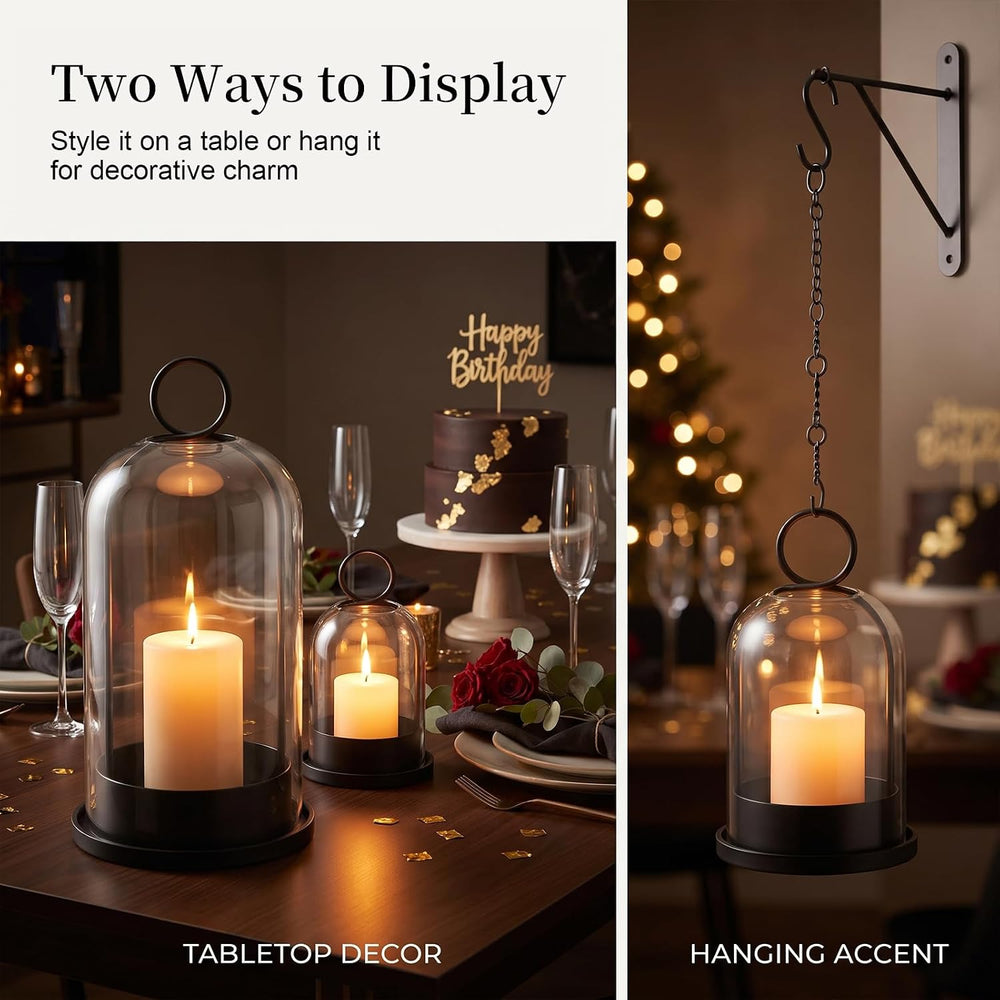 Fohil Hurricane Candle Holders Metal Set of 2 with Handmade Sturdy Glass Dome...