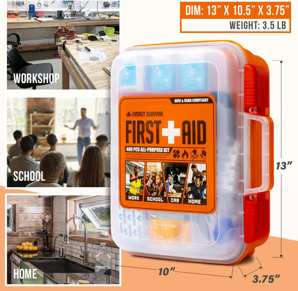 EVERLIT 400 Pcs OSHA Compliant First Aid Kit (Orange)