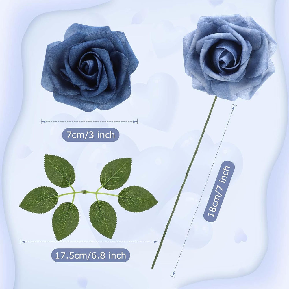 100 Pcs Artificial Rose Flowers, Dusty Blue Shades