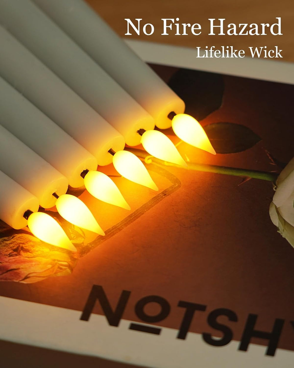 Homemory 12 Pcs Waxy Flameless Taper Candles with Remote, Led Flameless Candl...