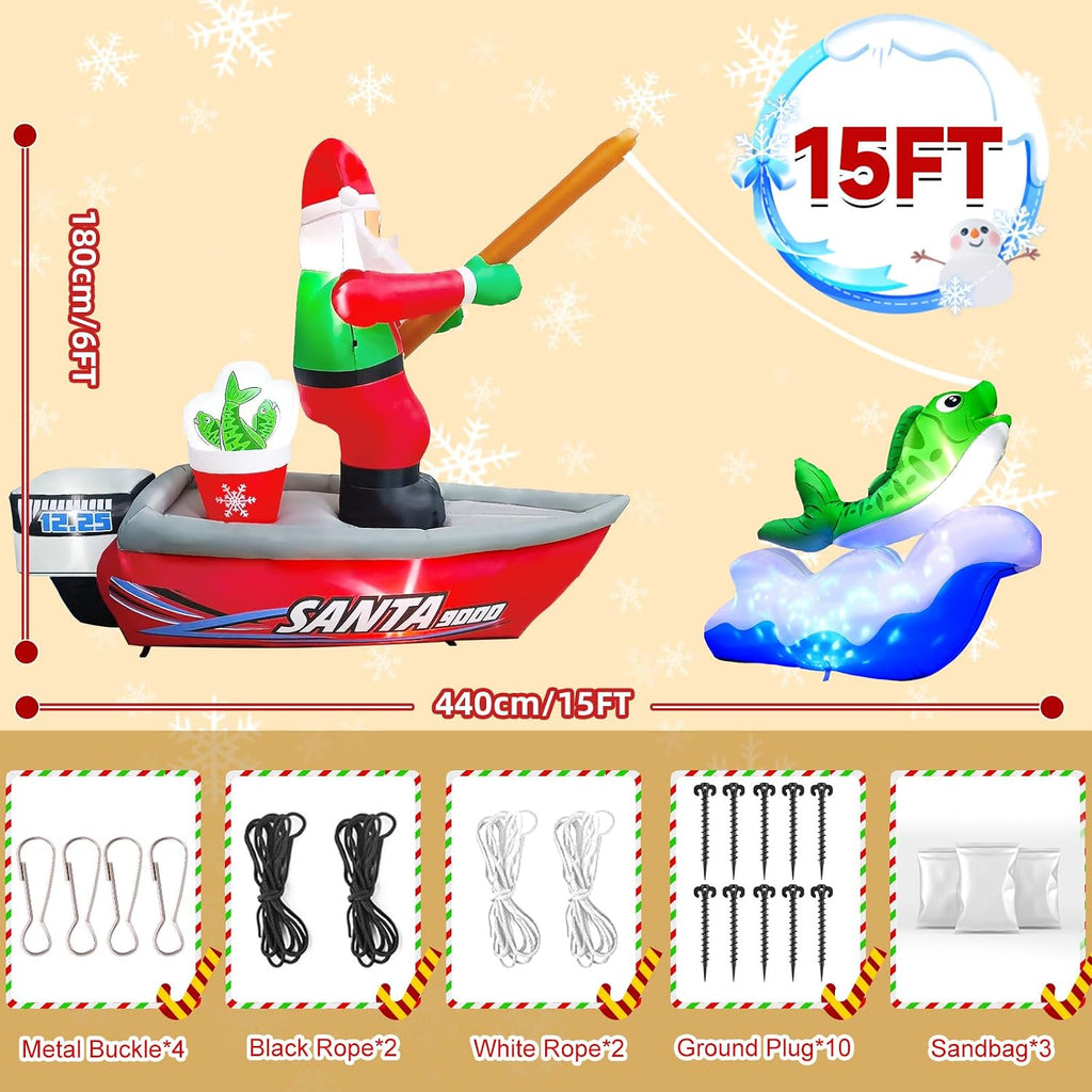 kalolary 15ft long christmas inflatables fishing santa claus shown in use