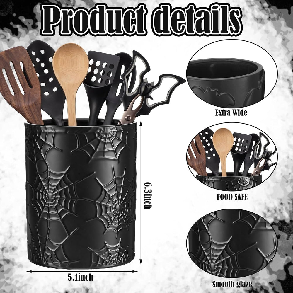 Yungyan Ceramic Spiderweb Utensil Holder for Kitchen, Gothic Accessories