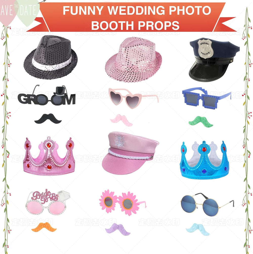 18 Pcs Fun Photo Booth Props Set for Adults, Novelty Funny Hats and Party Sun...