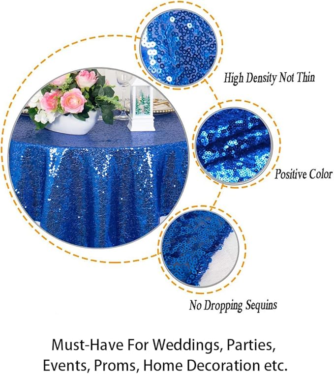 ShinyBeauty Royal Blue Table Cloths for Party 2 Packs, 72X72 Inch Sequin Table Cloth Square Shimmer Tablecloth Overlay Blue Tablecloths Rectangular for Wedding, Birthday Tables