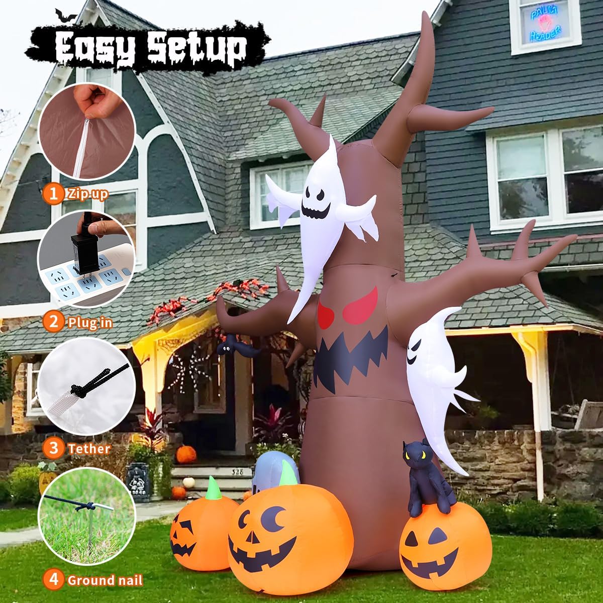 goosh 12 ft halloween inflatables tree outdoor decorations showing dimensions