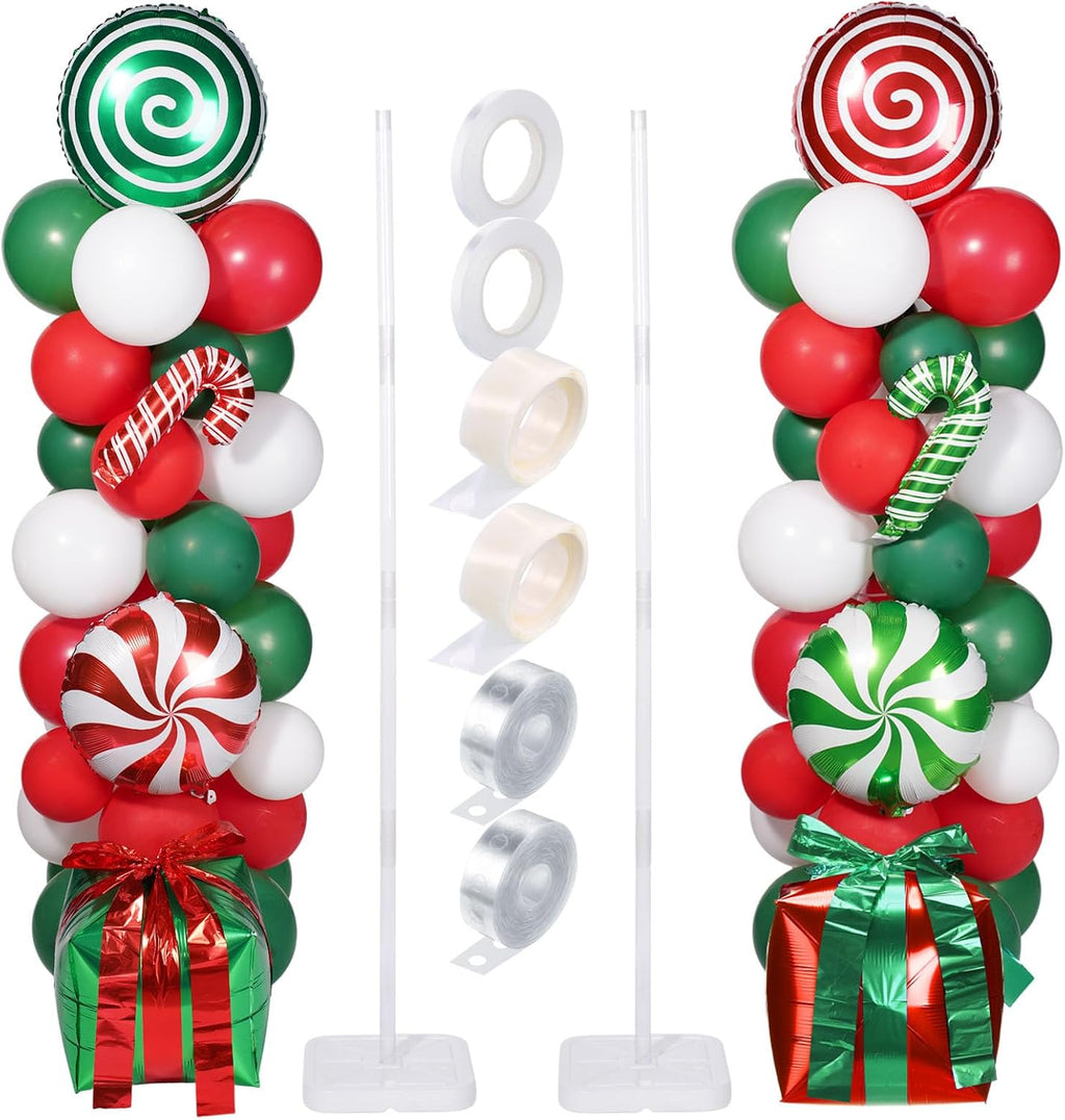 Realspring 132 Pcs Christmas Balloon Column Stand Kit Red Green White