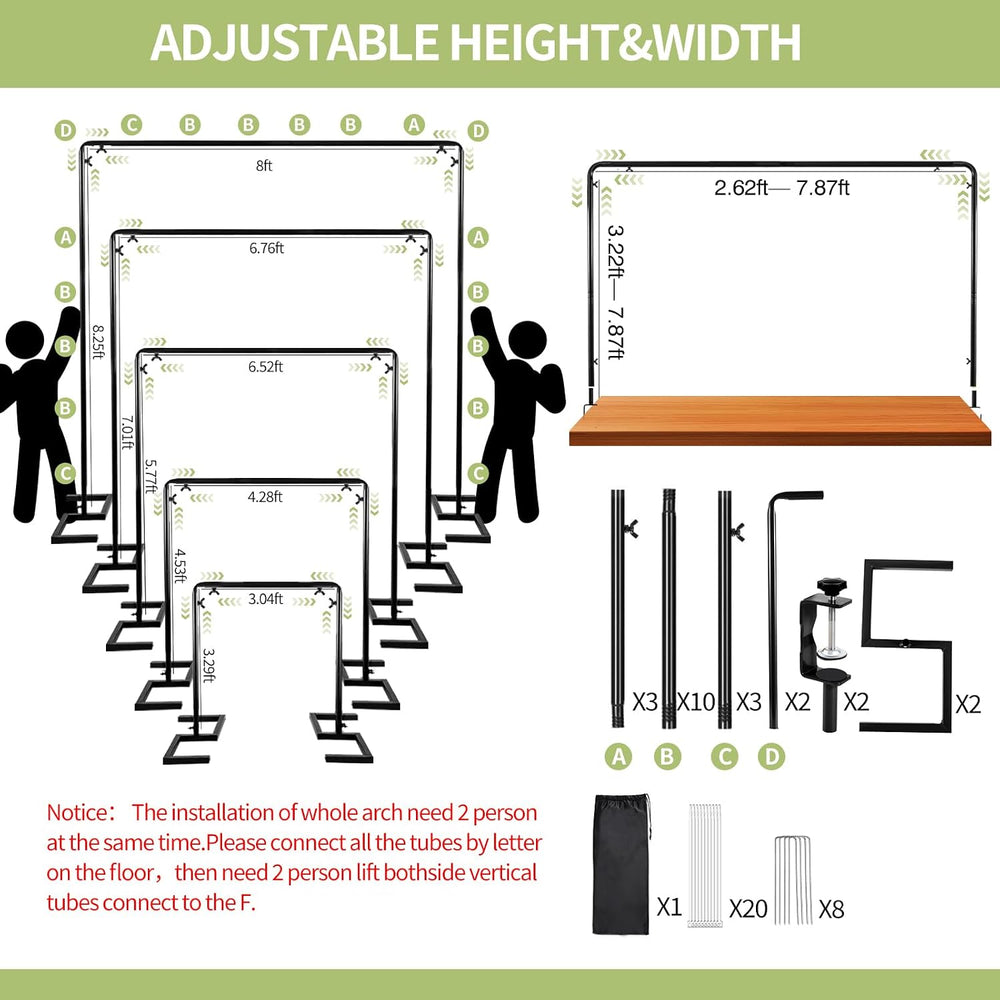 8.2FT x 8FT Square Backdrop Stand Heavy Duty Black Wedding Arch with Clamps