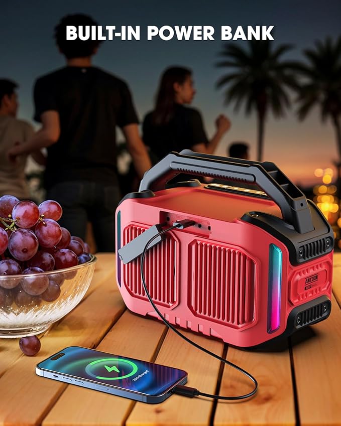 Speakers Bluetooth Wireless: 80W(Peak) Loud Speaker with Bass, 20H Playtime, IPX6 Waterproof, Large Jobsite Speakers for Work, Outdoor, Workshop, Garage, Portable Speaker with TWS (Red)