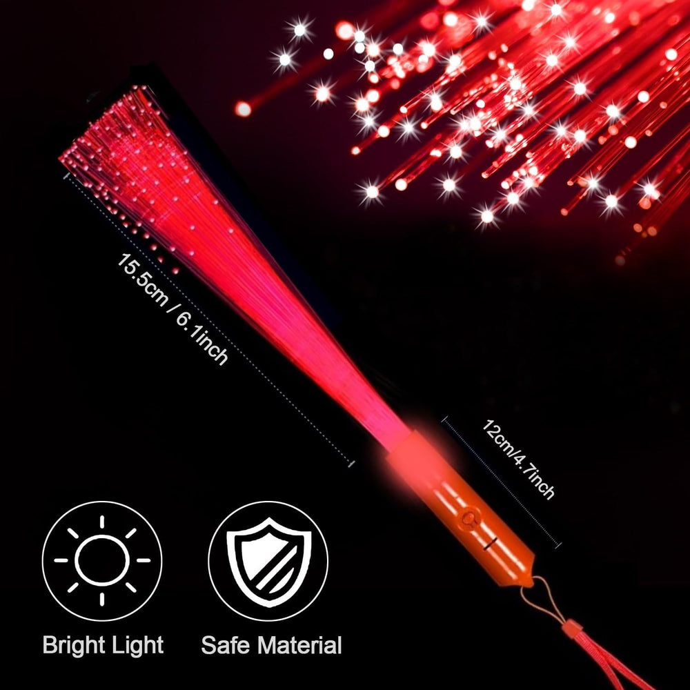 48 PCS Red Glow Fiber Wands Sticks LED Light Wands 3 Modes Flashing Fiber Opt...