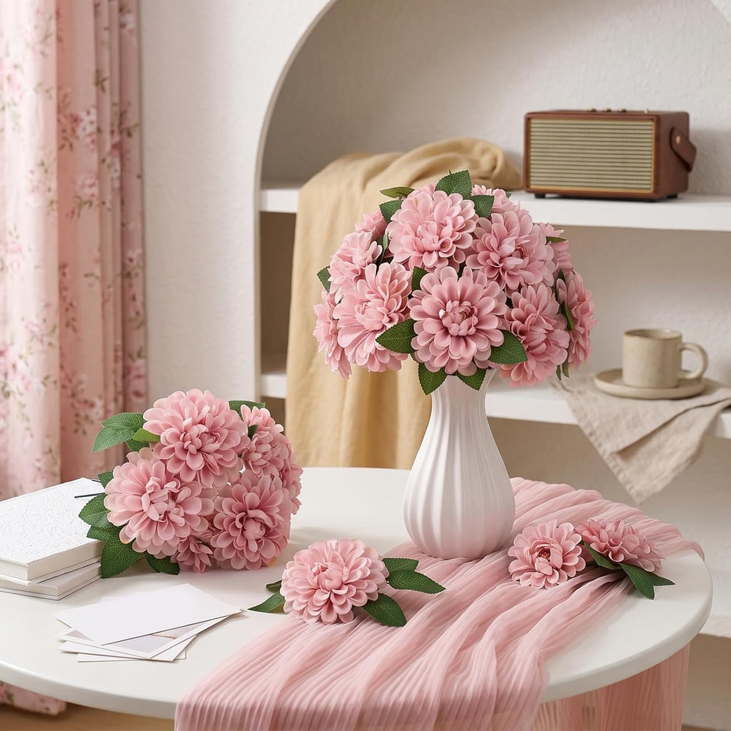 50 Set Wedding Artificial Dahlia Flower with Stems, Dusty Rose