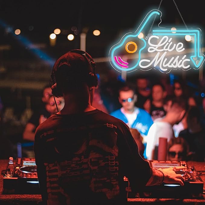 Live Music Neon Sign Led Wall Music Decor Man Cave Neon Light Up Signs Wall Art for Room Bedroom Home Bar USB Powered 15.7"x10.4"