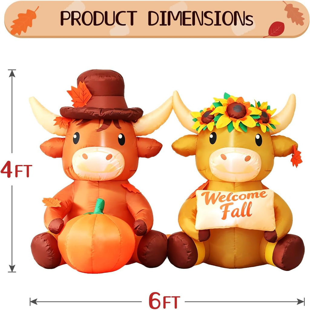 6 ft fall inflatable highland cow couple with shown in use