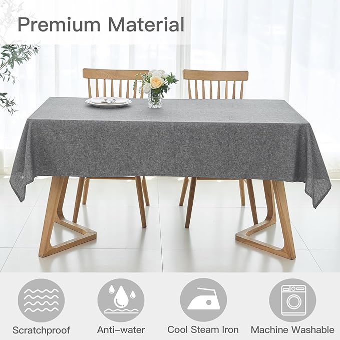 maxmill Rectangular Tablecloth Linen Texture Stain Proof Waterproof Wrinkle Free Spillproof Washable Fabric Table Cloth Farmhouse Tablecloths for Dining Room Party Holiday, 60 x 140 Inch, Dark Grey