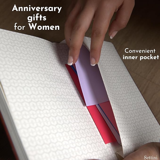 SETTINI® Lined Journal - Modern White Journal for Writing Gift Set - Hardcover Vegan Leather, Includes Luxury Pen in a Unique Pen Holder, 192 Pages, 6 x 8.5 inches, Birthday Gift