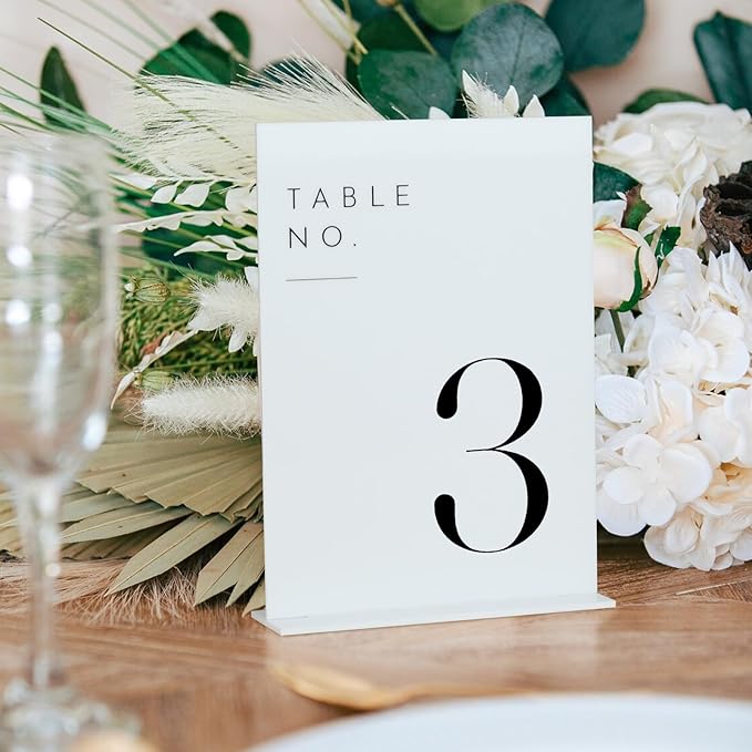JINMURY White Wedding Table Numbers 1-15 with Stands, 5"x7" White Acrylic Table Numbers, Perfect for Wedding Reception, Party, Anniversary, Event