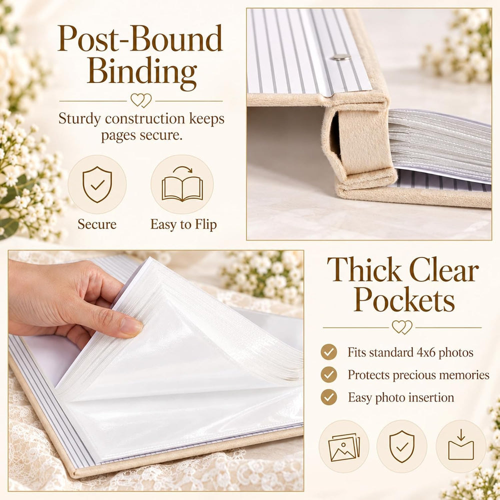 Wedding Photo Album,White Wedding Scrapbook with 400 Pockets for Horizontal &...