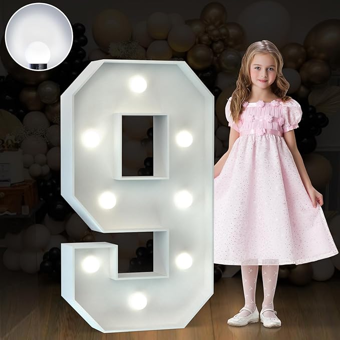 Marquee Numbers 3 Feet Tall Big Light Up Numbers 9th 19th 90th Happy Birthday Decorations Girl Boy White Anniversary Party Decor Large Cardboard Prop Backdrop Sign 9