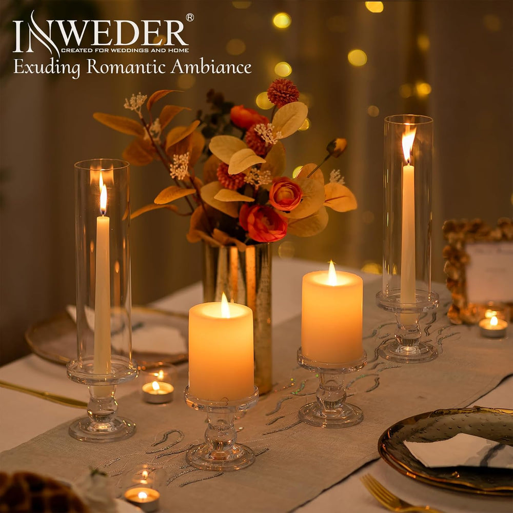 Hurricane Glass Candle Holders: Clear Candlestick Holders Set of 10