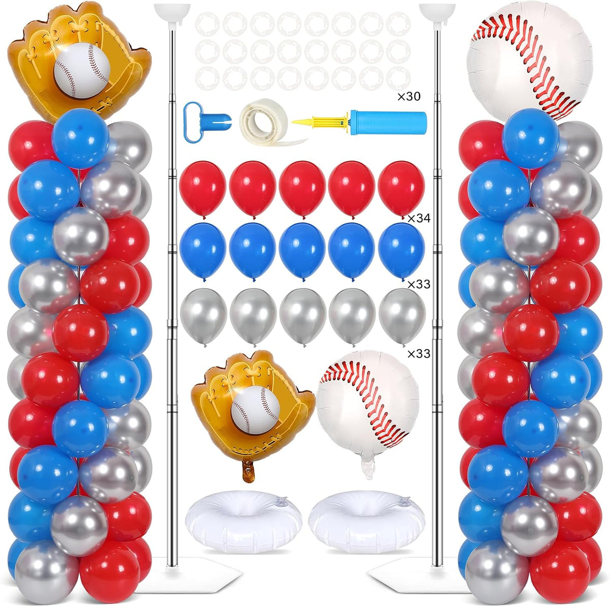 2 Set Baseball Balloon Column Stand Adjustable Baseball Glove Balloon Decor