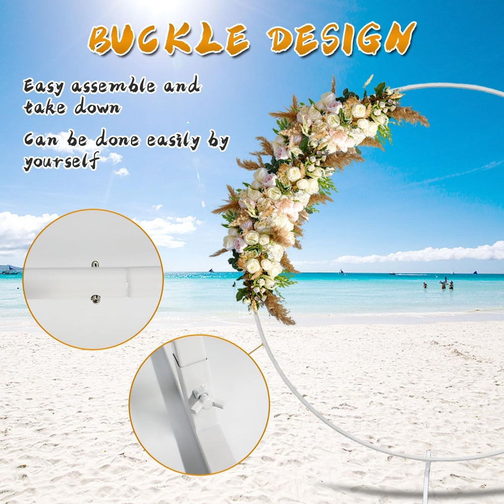 Round Backdrop Stand Circle Arch, 6.5ft White Metal Balloon Arch Kit for Part...