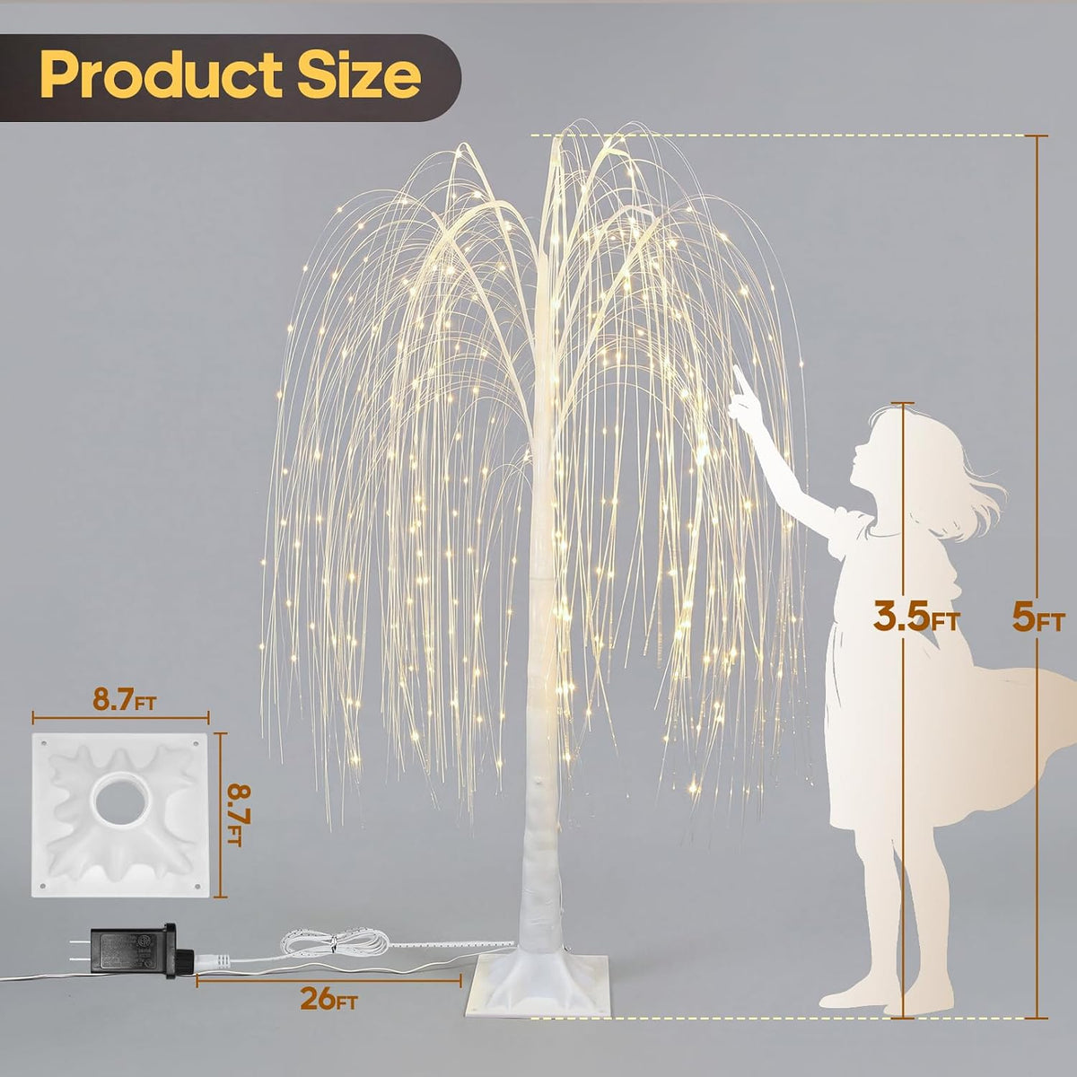 5ft lighted weeping willow tree, 216 led artificial, close-up detail