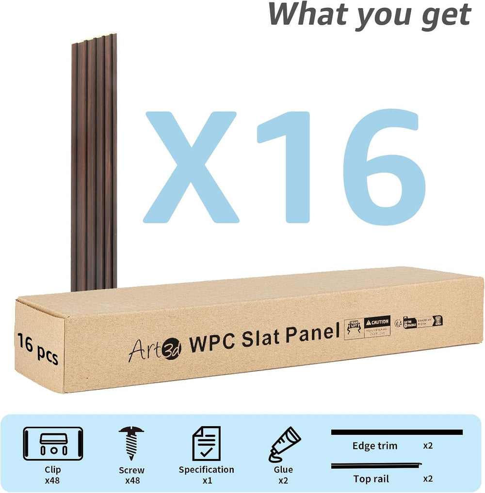 Art3d 48 x 6 in WPC Wood Slat Wall Panels, 3D Wall Accents, 16-Pack, Walnut