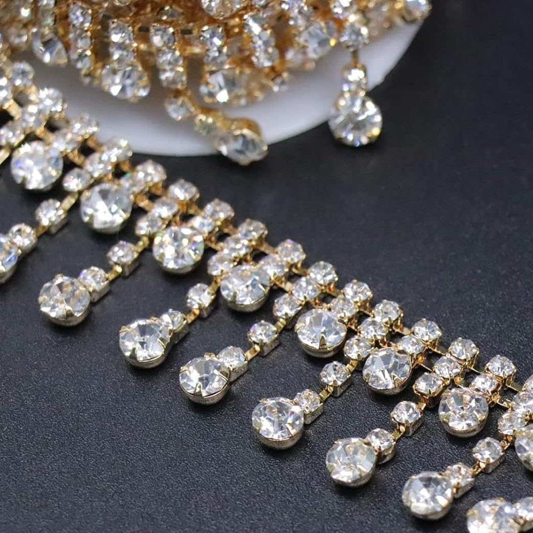 jerler gold rhinestone tassel fringe trim crystal close shown in use