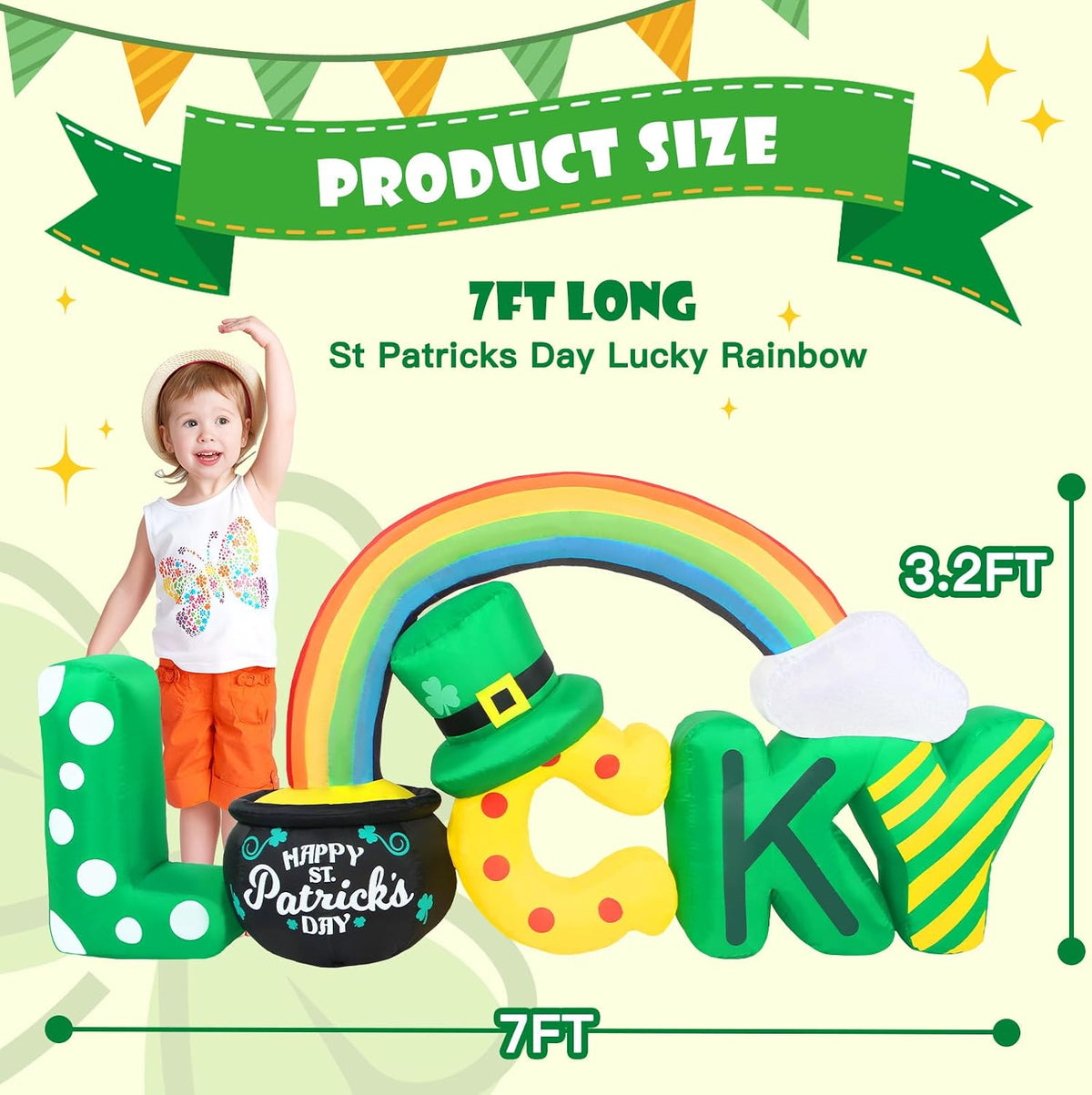 7ft long st. patrick's day inflatables outdoor decoration shown in use