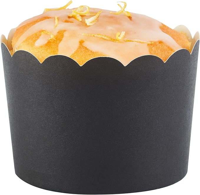 Panificio 10 Ounce Cupcake Wrappers, 200 Scalloped Baking Cups - Oven-Ready, Greaseproof, Black Paper Cupcake Liners, Disposable, For Birthdays, Baby Showers, Or Weddings - Restaurantware (200 Pack)