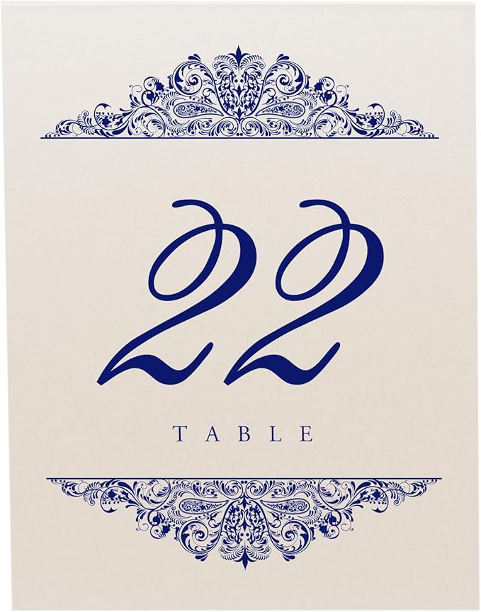 Paisley Wedding Table Numbers (Select Color/Quantity), Champagne, Navy, 1-150, Double Sided, Tent or Use in a Stand, Great for Parties & Restaurants - Made in the USA