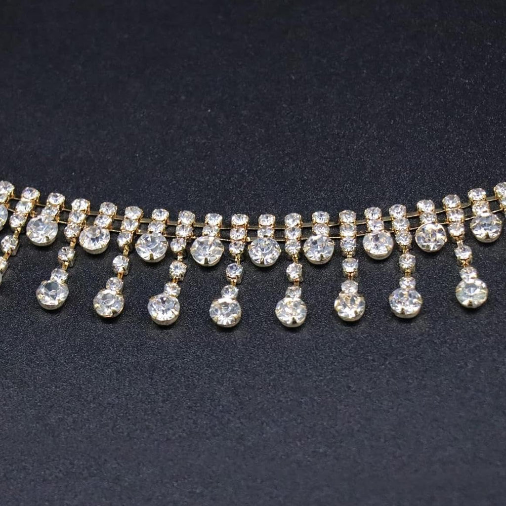 jerler gold rhinestone tassel fringe trim crystal close, side view