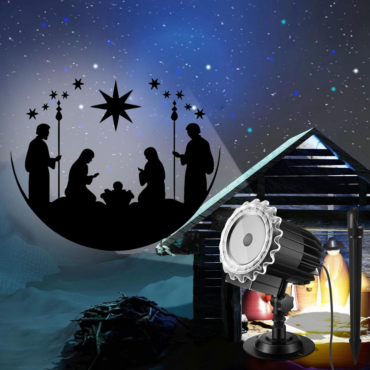 christmas nativity projector light outdoor rotating led flood, package contents