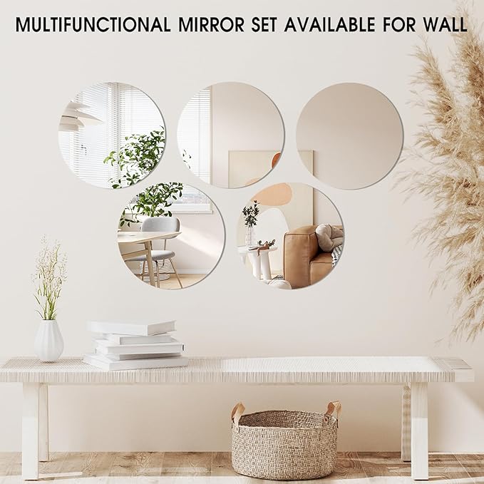 VASUHOME 12" Round Mirror Centerpieces for Tables, Glass Circle Mirror Plates with Smooth Edge and Cushioned Feet, Ideal for Wedding and Party Decorations, 2mm Thick