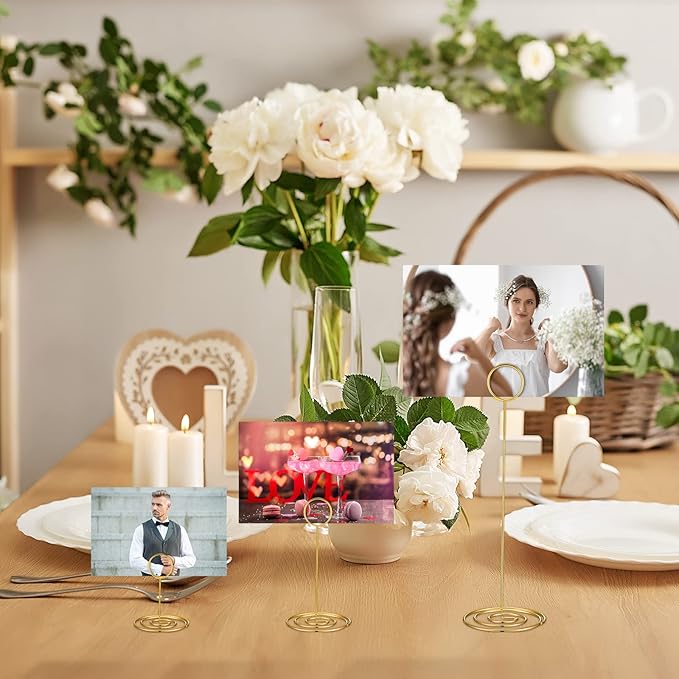 Teling 36 Pieces Table Number Holders 3 Size Place Card Holder Name Numbers Menu Memo Note Card Picture Photo Clip Stand Table Sign for Wedding Anniversary Party Display(Gold)