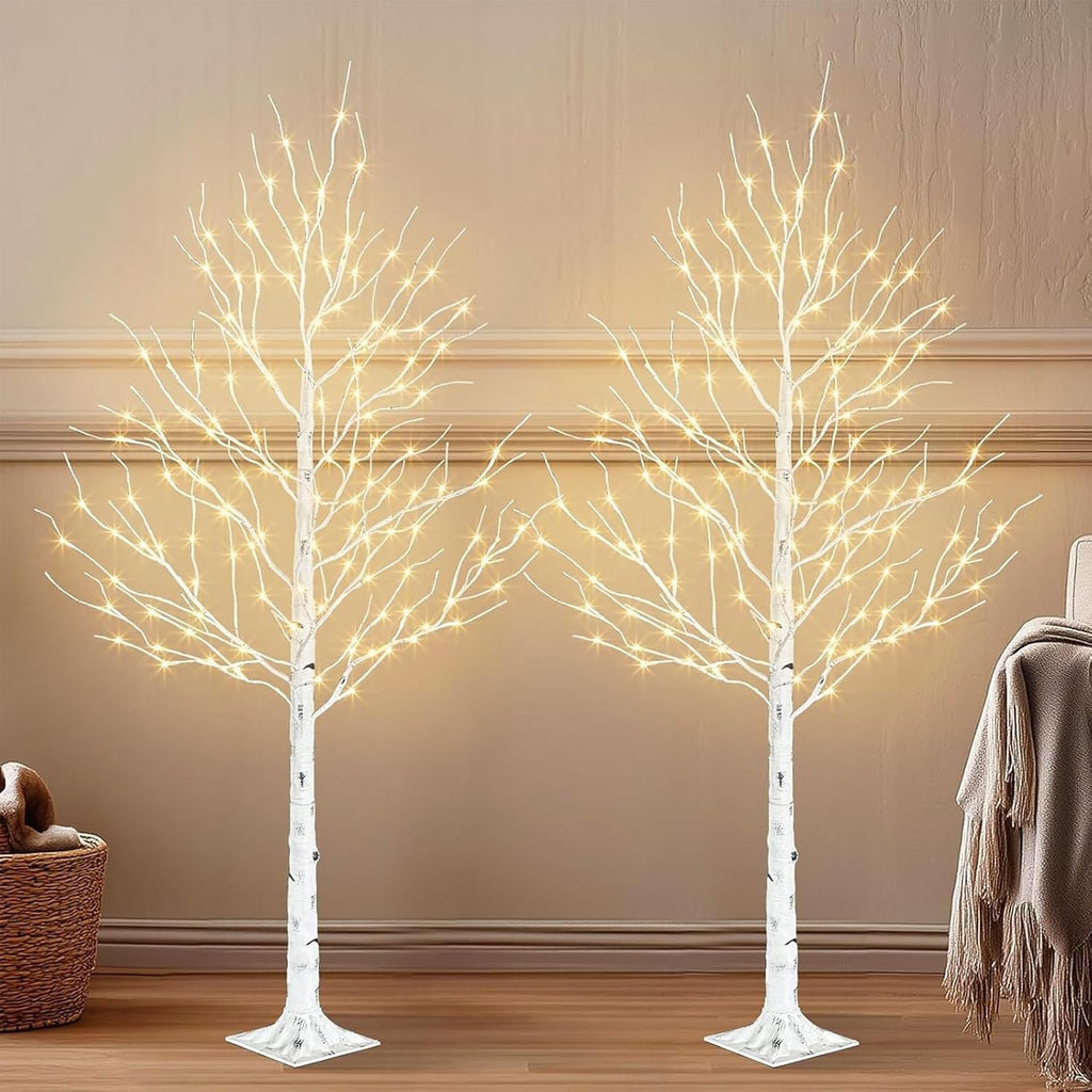 PABIPABI Birch Tree with LED Lights, 6ft Lighted Christmas Trees Outdoor