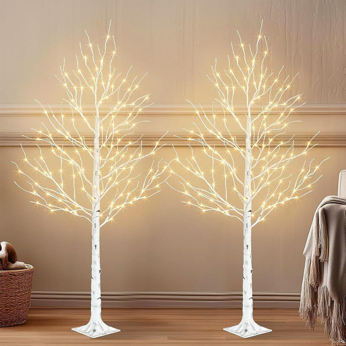 PABIPABI Birch Tree with LED Lights, 6ft Lighted Christmas Trees Outdoor