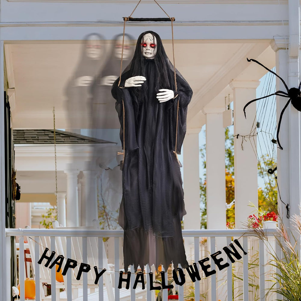 4.9 Ft Halloween Hanging Swinging Ghost Girl Decoration, Sound or Touch Will ...