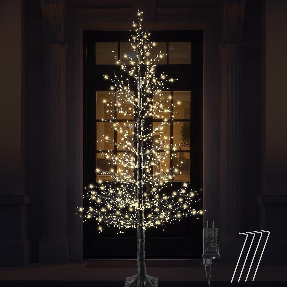 7FT Lighted Halloween Tree,1500 Warm Lights. Indoor Outdoor Halloween Decor