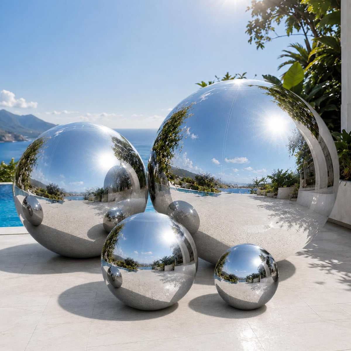 4PCS Silver Inflatable Mirror Ball Set with 600W Pump